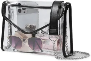 Clear Purse for Women Stadium Approved, Clear Crossbody Bag with Leather Edging for Concert Sports Events