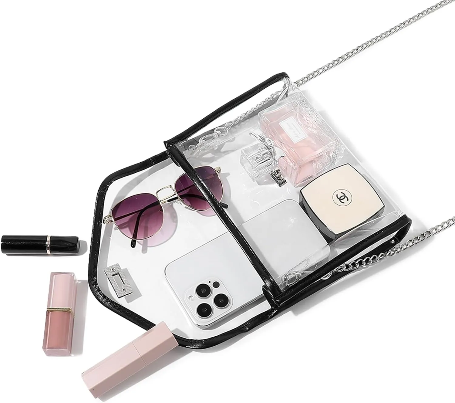 Clear Purse for Women Stadium Approved, Clear Crossbody Bag with Leather Edging for Concert Sports Events