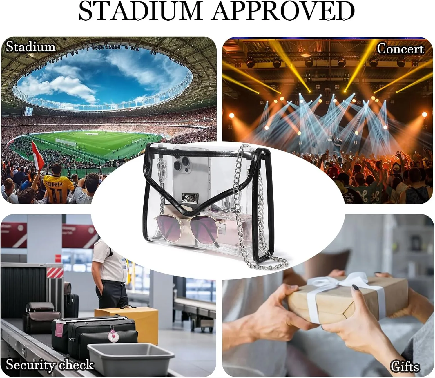 Clear Purse for Women Stadium Approved, Clear Crossbody Bag with Leather Edging for Concert Sports Events