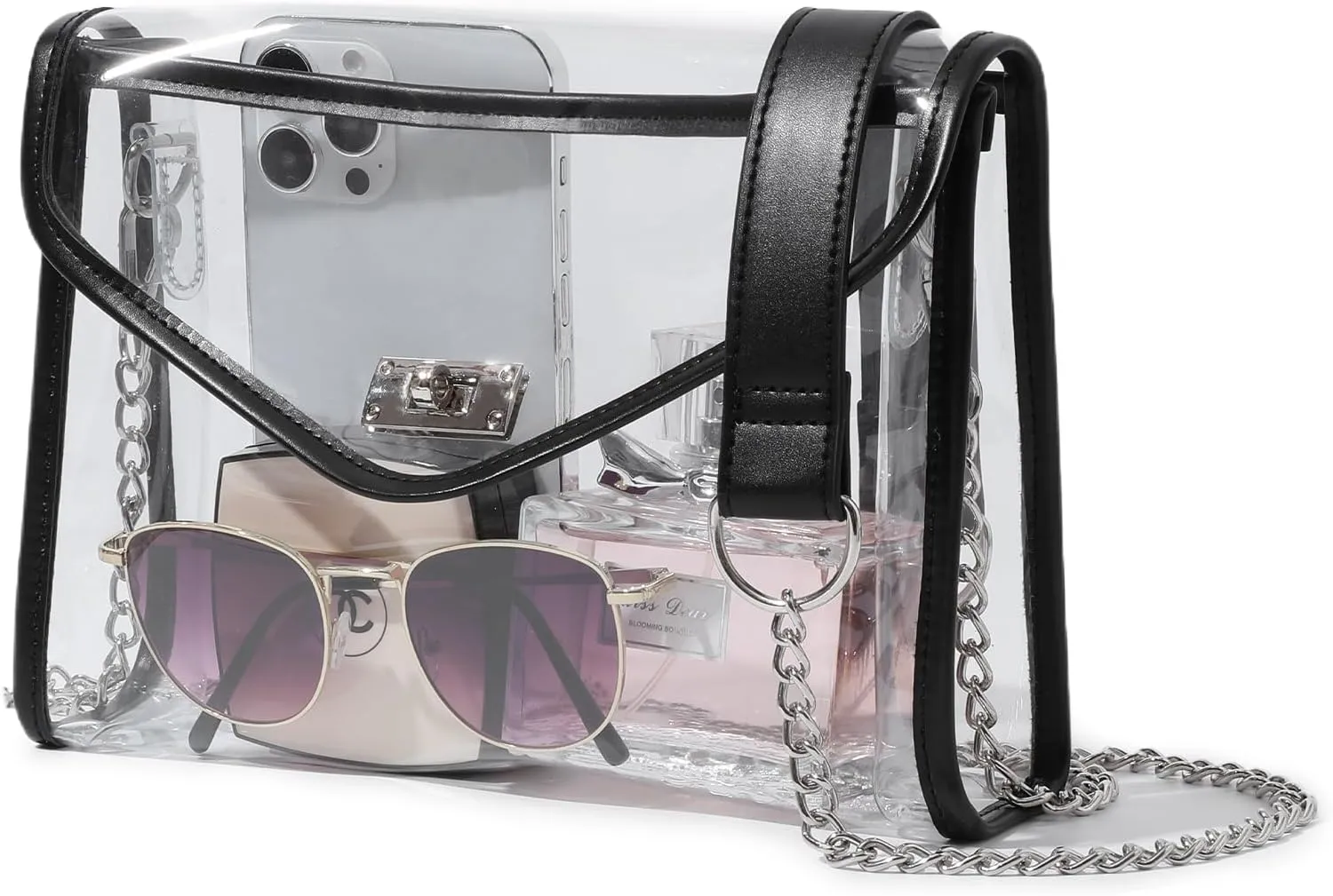 Clear Purse for Women Stadium Approved, Clear Crossbody Bag with Leather Edging for Concert Sports Events