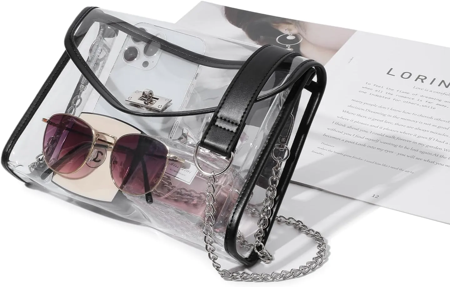 Clear Purse for Women Stadium Approved, Clear Crossbody Bag with Leather Edging for Concert Sports Events