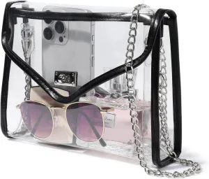 Clear Purse for Women Stadium Approved, Clear Crossbody Bag with Leather Edging for Concert Sports Events