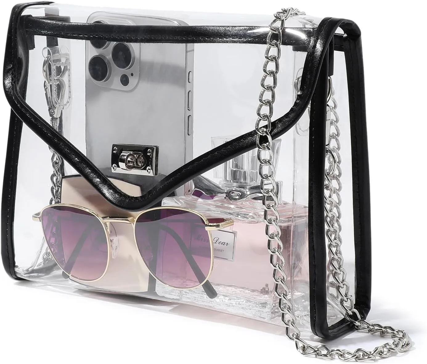 Clear Purse for Women Stadium Approved, Clear Crossbody Bag with Leather Edging for Concert Sports Events