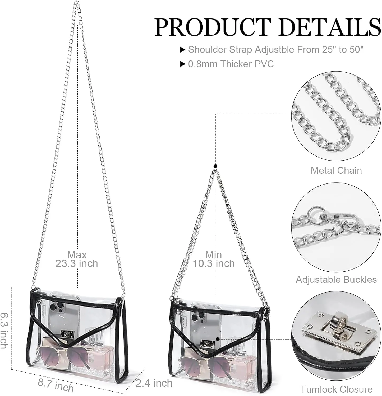 Clear Purse for Women Stadium Approved, Clear Crossbody Bag with Leather Edging for Concert Sports Events