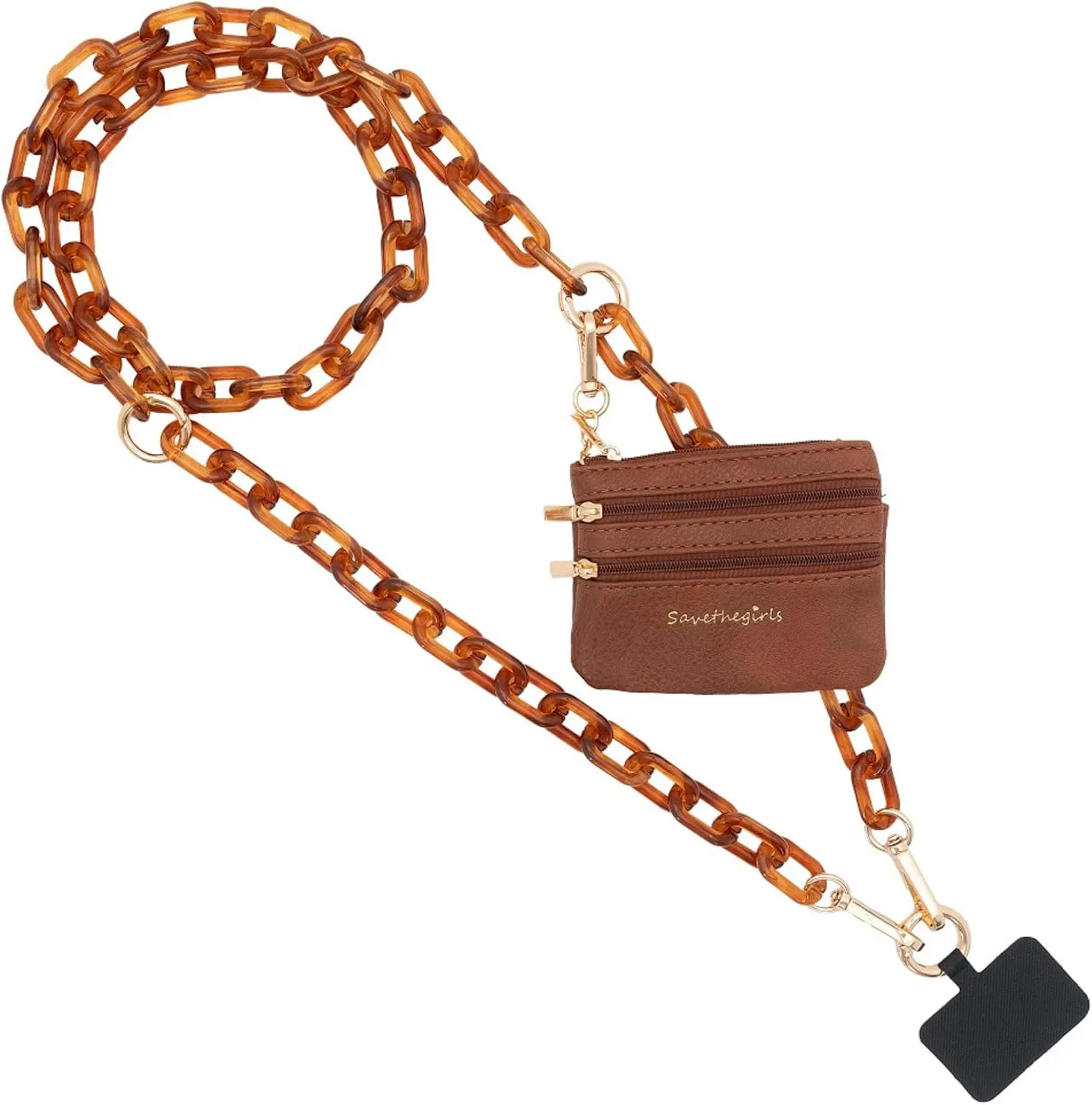 Clip and Go Phone Chain with Pouch (Ice Tea - Brown Pouch) – Stylish Phone Lanyard Crossbody with Wallet for Women, Hands-Free Carrying and Adjustable Crossbody Chain Strap