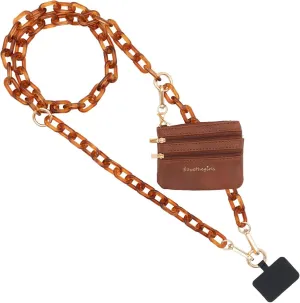 Clip and Go Phone Chain with Pouch (Ice Tea - Brown Pouch) – Stylish Phone Lanyard Crossbody with Wallet for Women, Hands-Free Carrying and Adjustable Crossbody Chain Strap