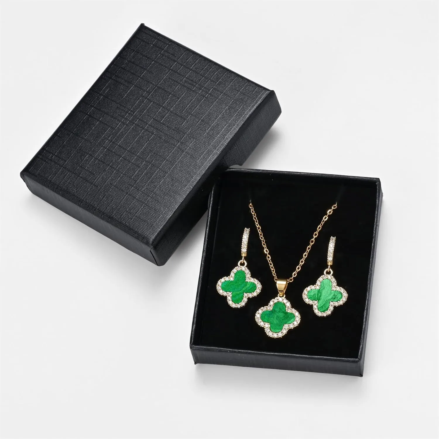 Clover Necklace and Clover Earrings Black White Green Red Pendant 18k Gold Plated Lucky Clover Jewelry Set for Women Trendy