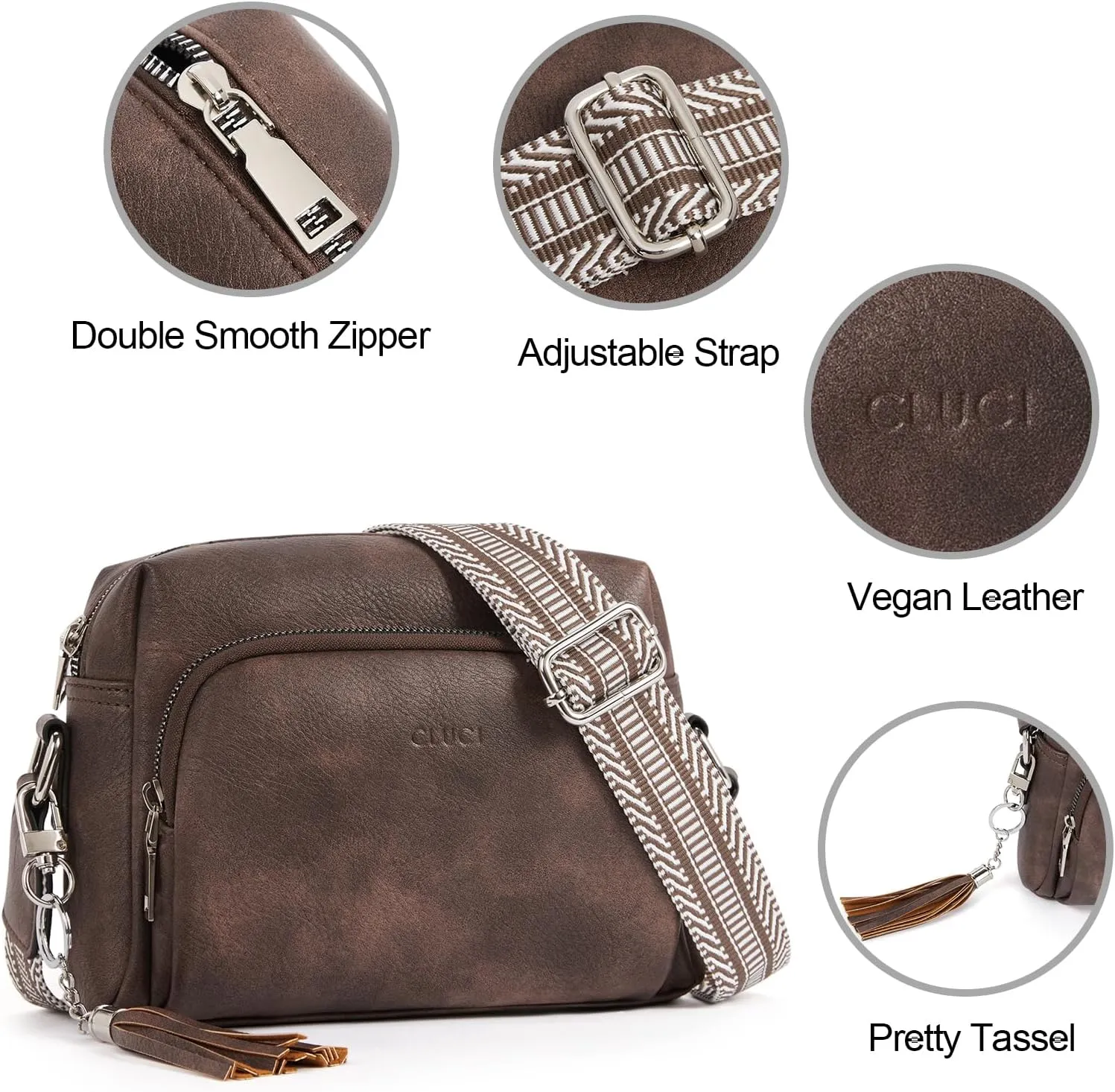CLUCI Crossbody Bags for Women, Vegan Leather Shoulder Handbags，Purses for Women with Adjustable Wide Strap