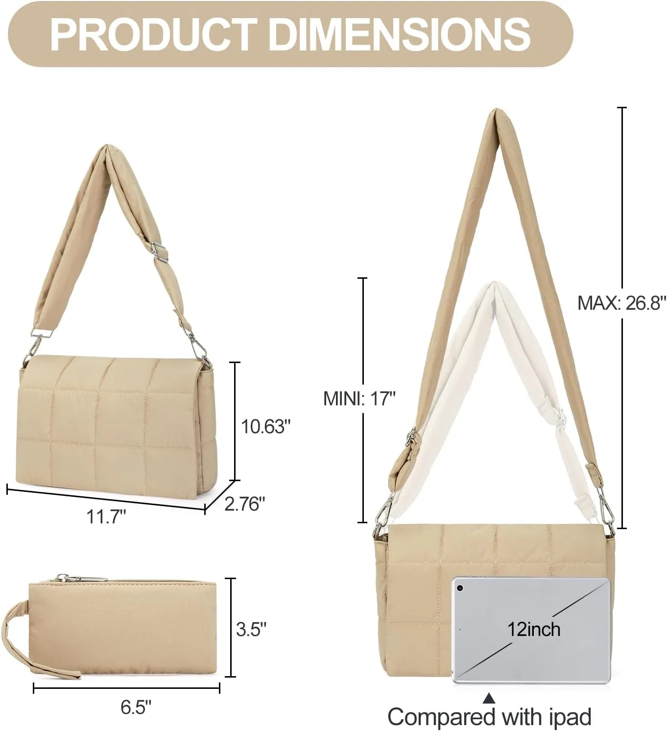 CLUCI Puffer Shoulder Bag Puffy Crossbody Purse for Women Middle Tote Bag Lightweight Cotton Padded Hobo Handbag