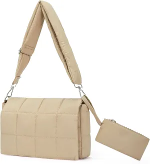 CLUCI Puffer Shoulder Bag Puffy Crossbody Purse for Women Middle Tote Bag Lightweight Cotton Padded Hobo Handbag