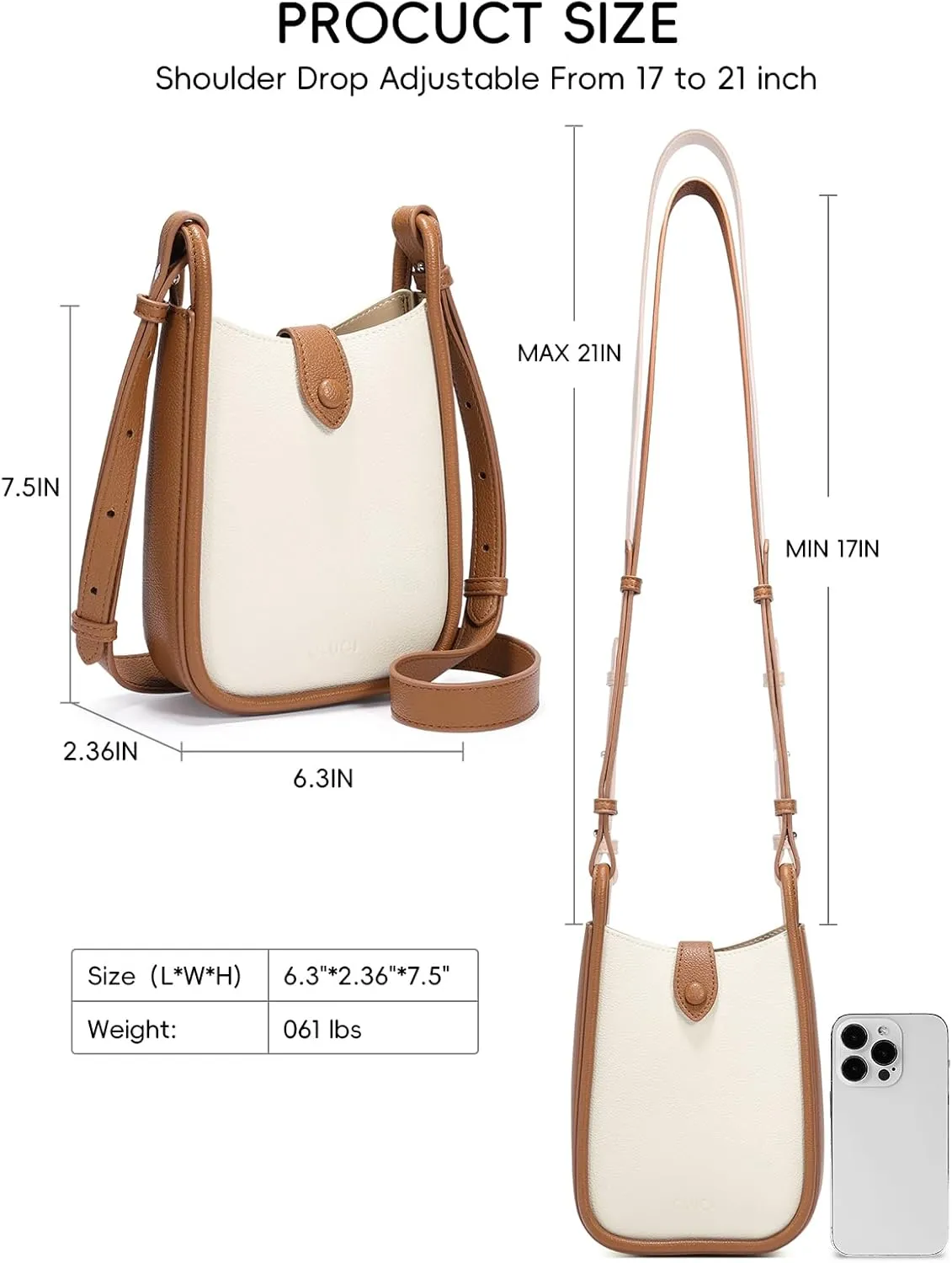CLUCI Small Crossbody Bags for Women Trendy PU Leather Cell Phone Purse Wallet with Adjustable Strap
