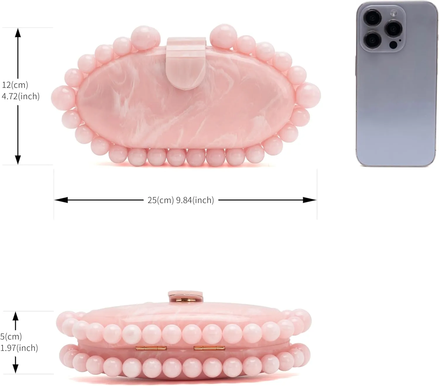 Clutch Bag for Women Oval Beads Purse Wedding Prom Party Marble Texture Acrylic Evening Bag Shoulder Crossbody Bag