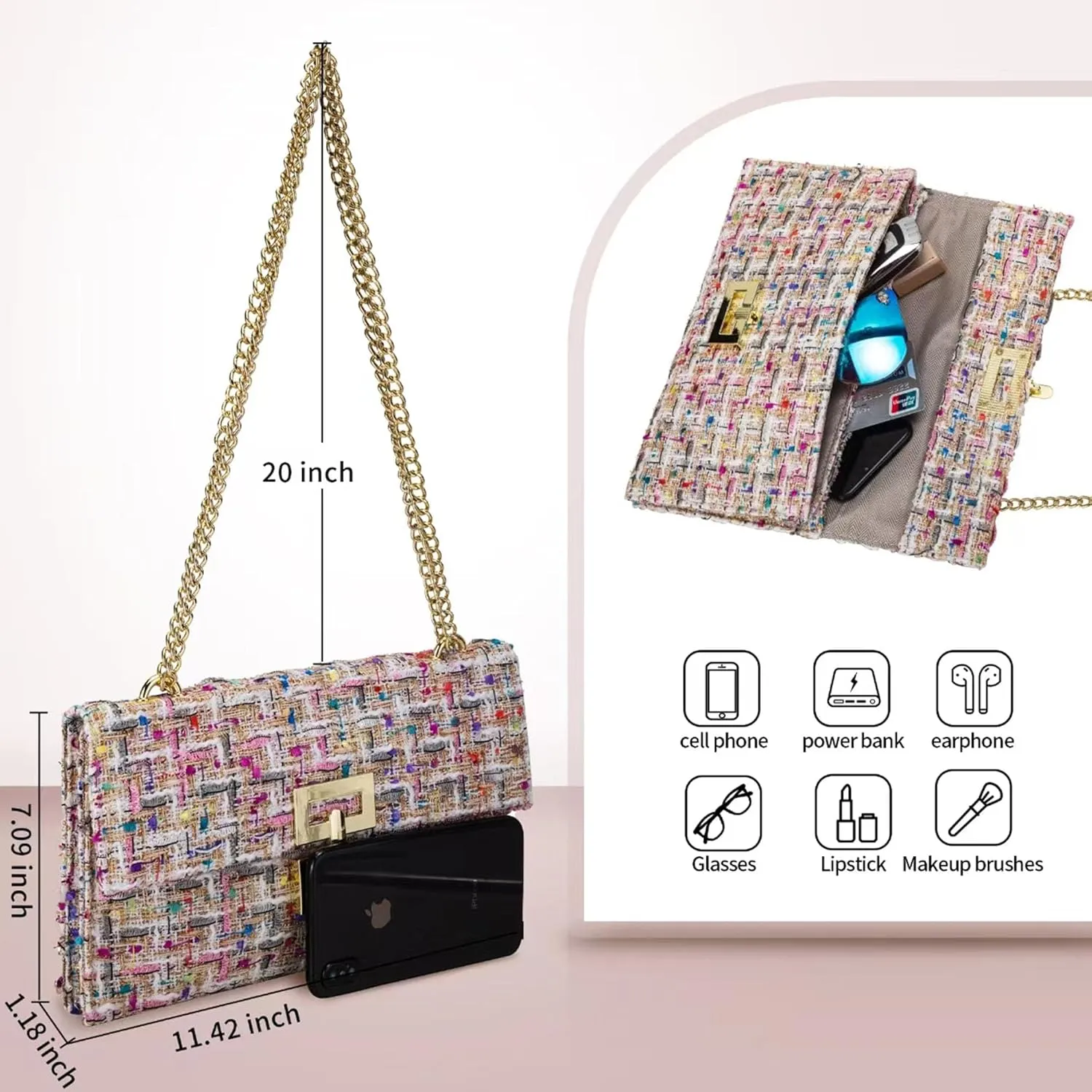 Clutch Purse for Women Evening Bags Handbags for Wedding Party Cocktail Prom Tweed Purses Crossbody Shoulder Bag