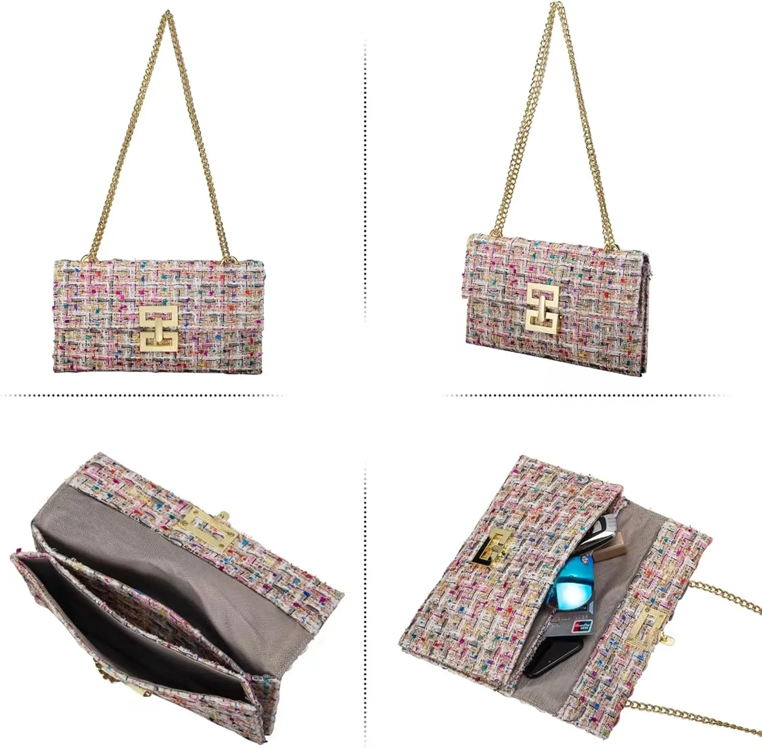 Clutch Purse for Women Evening Bags Handbags for Wedding Party Cocktail Prom Tweed Purses Crossbody Shoulder Bag