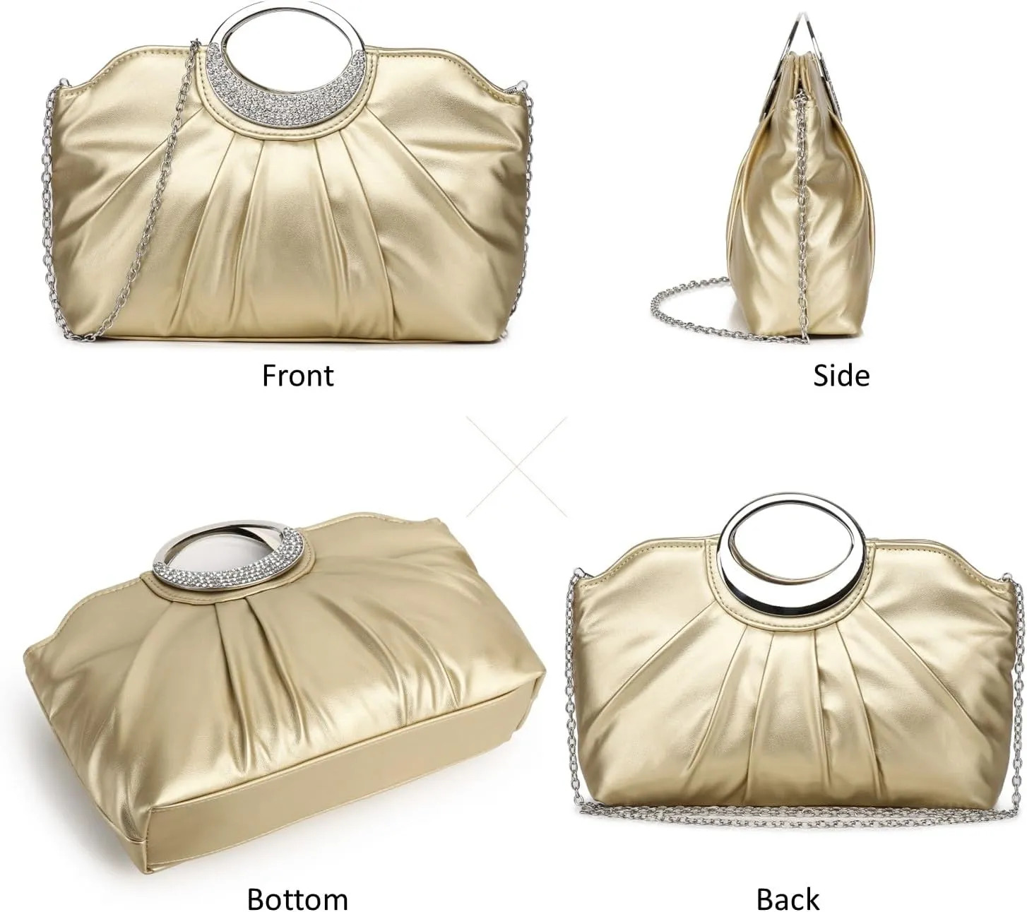 Clutch Purses for Women Elegant Pleated Evening Bag Fashion PU Leather Purse for Prom Cocktail Wedding