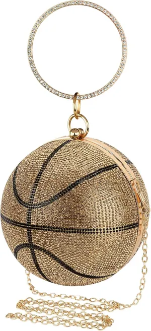 Clutch Purses for Women Evening, Small Basketball Rhinestone Lady Party Wedding Bag (Not Compatible with Phone)