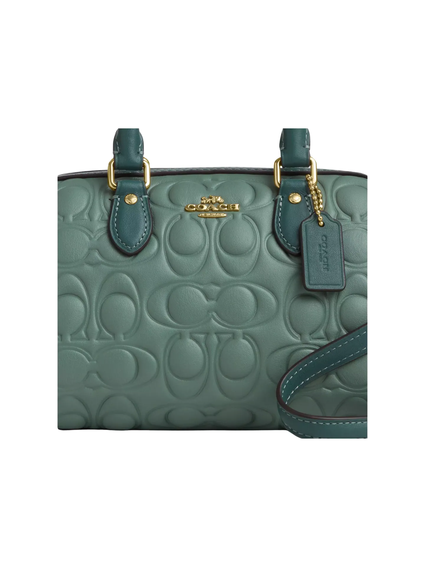 Coach Mini Rowan Crossbody Bag In Blocked Signature Leather Sage/Dark Turquoise