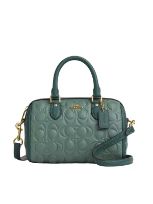 Coach Mini Rowan Crossbody Bag In Blocked Signature Leather Sage/Dark Turquoise