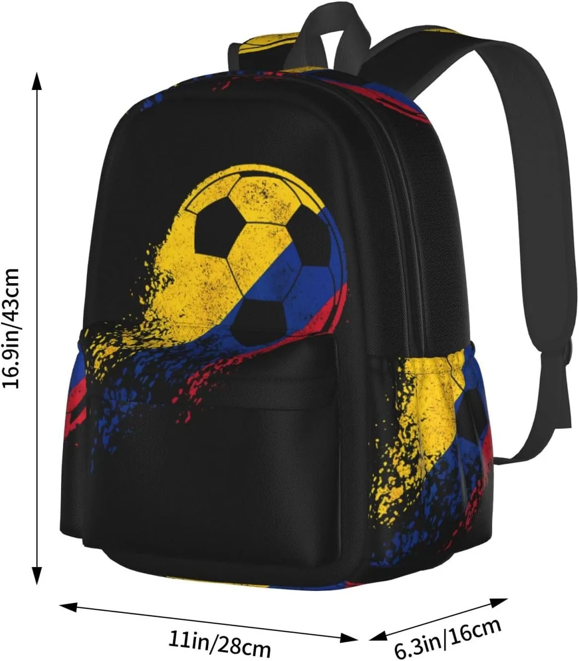 Colombia Soccer Colombian Flag Pride Soccer Player Laptop Commuter Backpack Shoulder Bag Casual Back Pack Daypack Bags With Side Pockets For Work Travel Daily Use