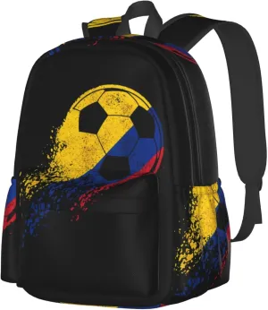 Colombia Soccer Colombian Flag Pride Soccer Player Laptop Commuter Backpack Shoulder Bag Casual Back Pack Daypack Bags With Side Pockets For Work Travel Daily Use