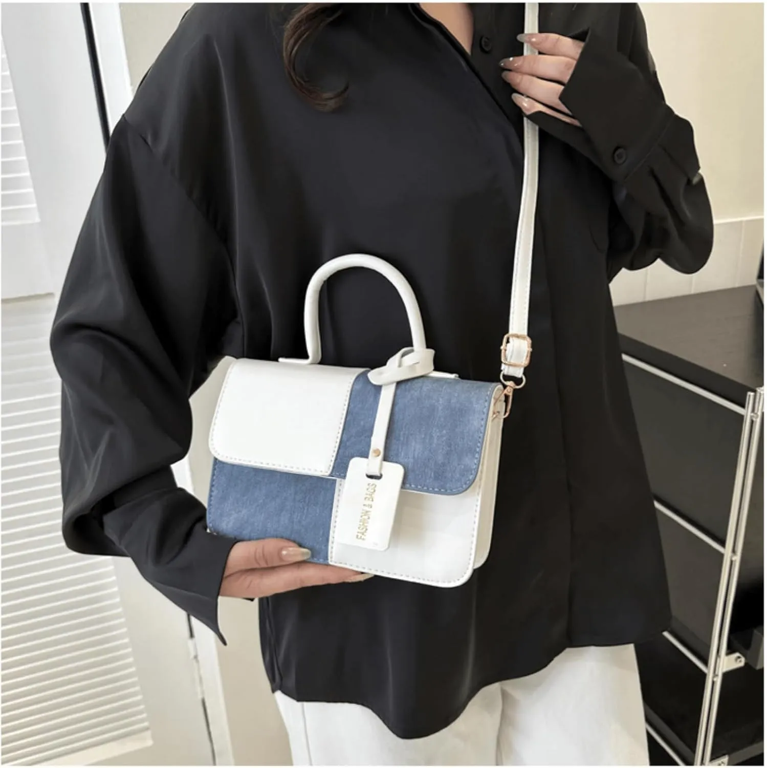 Color-Block Crossbody Bags for Women, Pu Cross Body Purses Cute Designer Handbags Shoulder Bag Medium Size