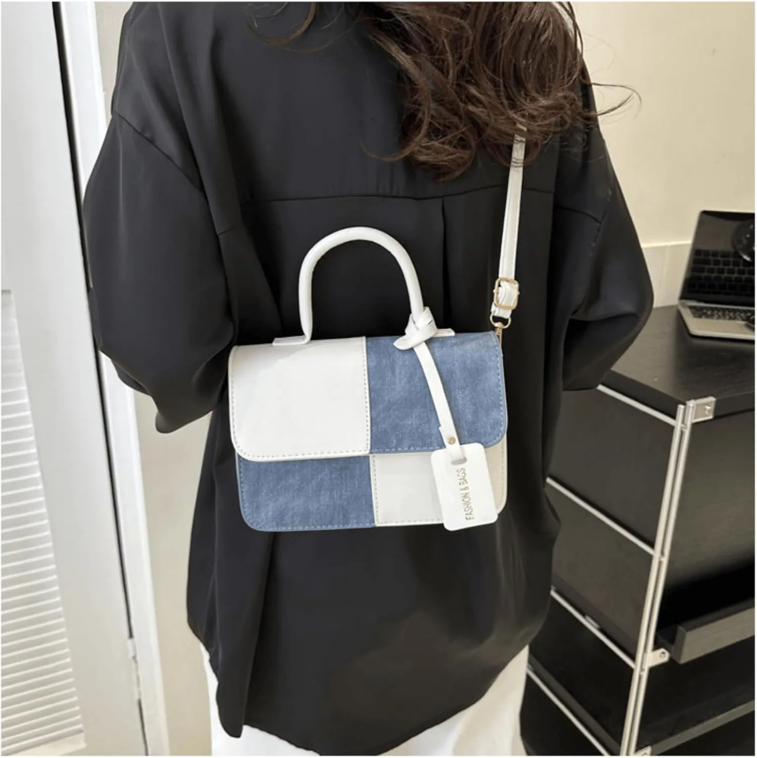 Color-Block Crossbody Bags for Women, Pu Cross Body Purses Cute Designer Handbags Shoulder Bag Medium Size