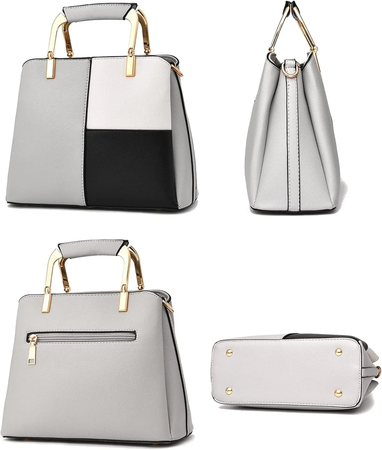Color Block Handbag for Women - Stylish Top Handle Crossbody Bag - Large Casual Tote Purse (Grey)
