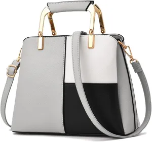 Color Block Handbag for Women - Stylish Top Handle Crossbody Bag - Large Casual Tote Purse (Grey)