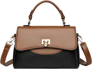 Color-Blocked Handbag, Versatile Tote & Crossbody Bag for Women, PU Material, Adjustable Strap,Gift Choice