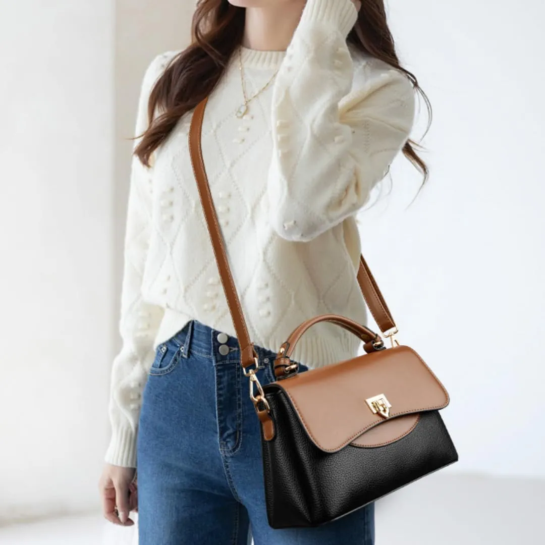Color-Blocked Handbag, Versatile Tote & Crossbody Bag for Women, PU Material, Adjustable Strap,Gift Choice