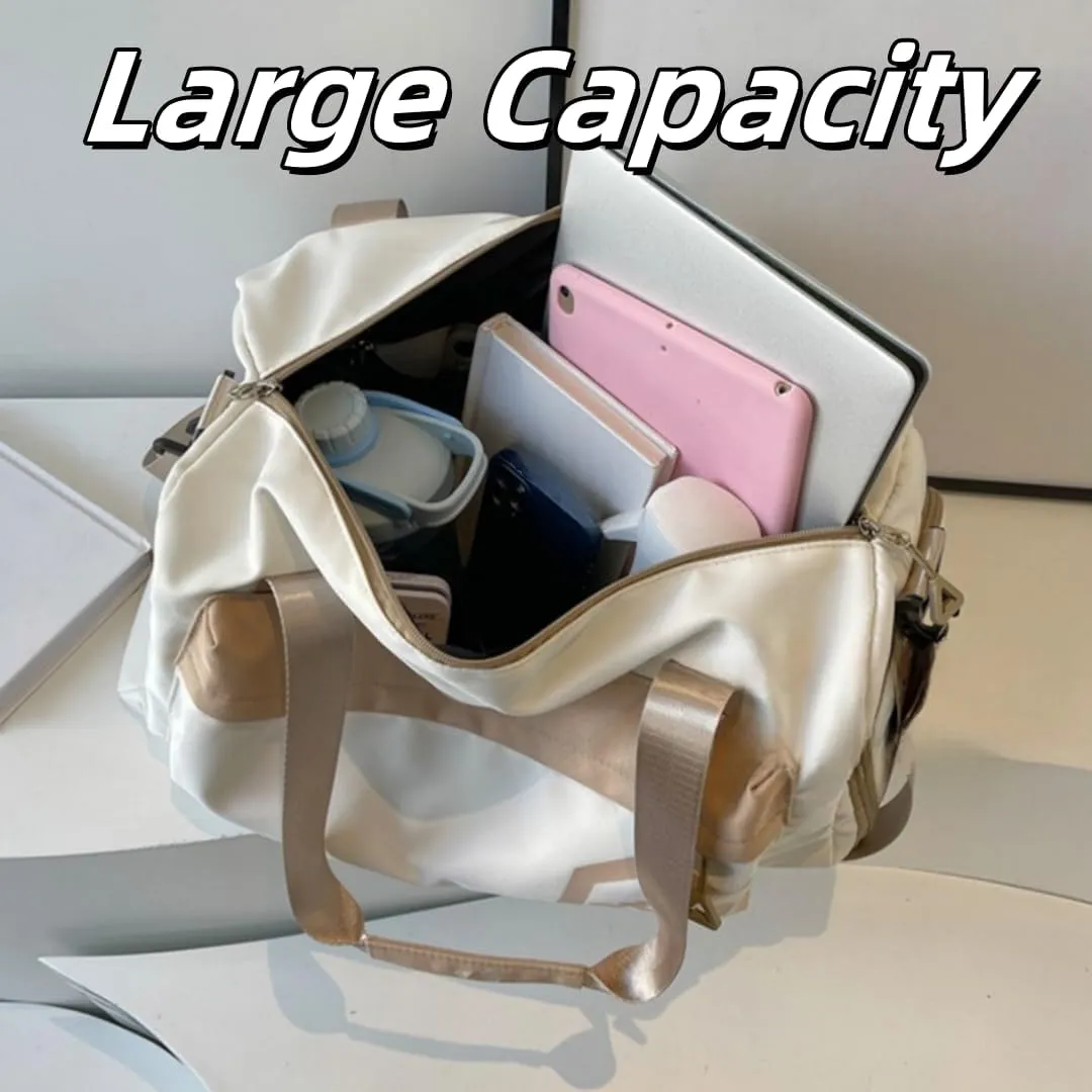 Color-Blocked Short-Trip Duffel Bag for Women, Crossbody & Shoulder Bag, Sports Duffel with Large Capacity (Khaki)