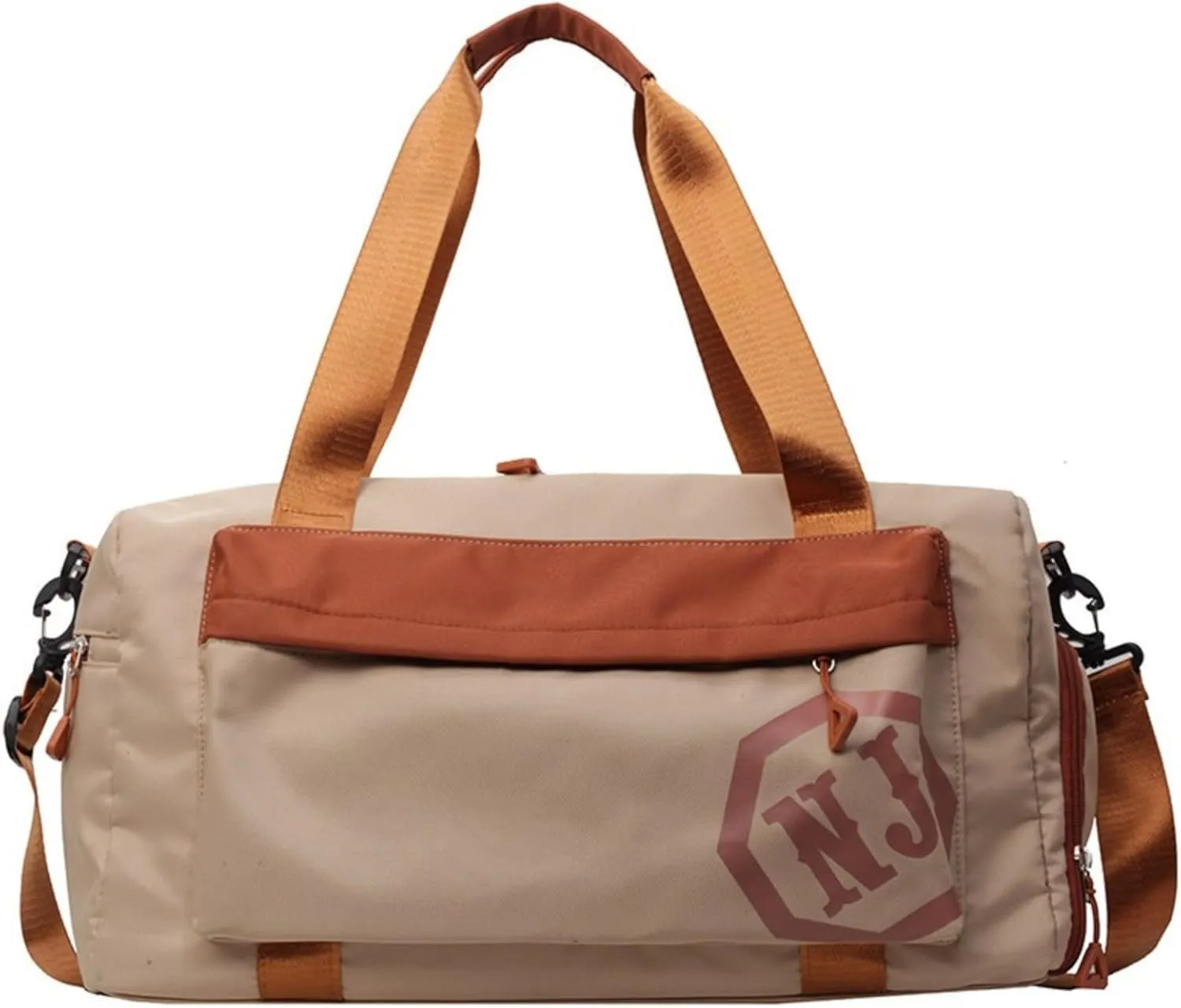 Color-Blocked Short-Trip Duffel Bag for Women, Crossbody & Shoulder Bag, Sports Duffel with Large Capacity (Khaki)