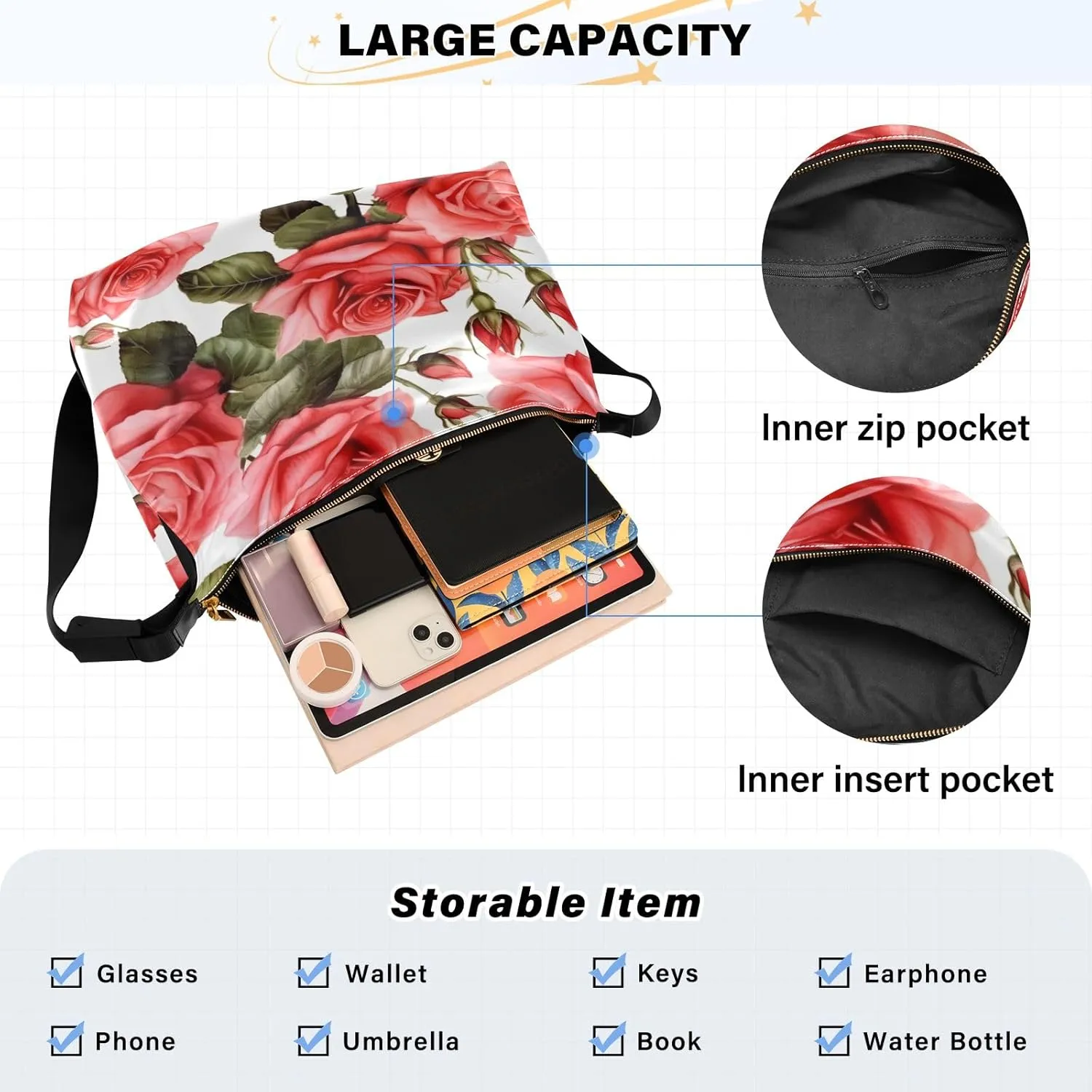 Colorful Geometrical Ornament with Stylized Large Crossbody Bag, Wide Strap Hobo Bag, Large Womens Crossbody Bag
