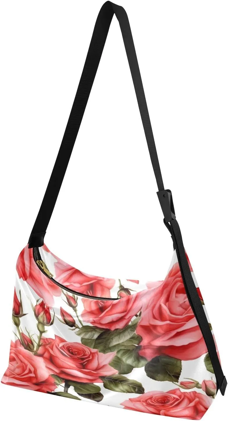 Colorful Geometrical Ornament with Stylized Large Crossbody Bag, Wide Strap Hobo Bag, Large Womens Crossbody Bag