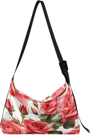 Colorful Geometrical Ornament with Stylized Large Crossbody Bag, Wide Strap Hobo Bag, Large Womens Crossbody Bag