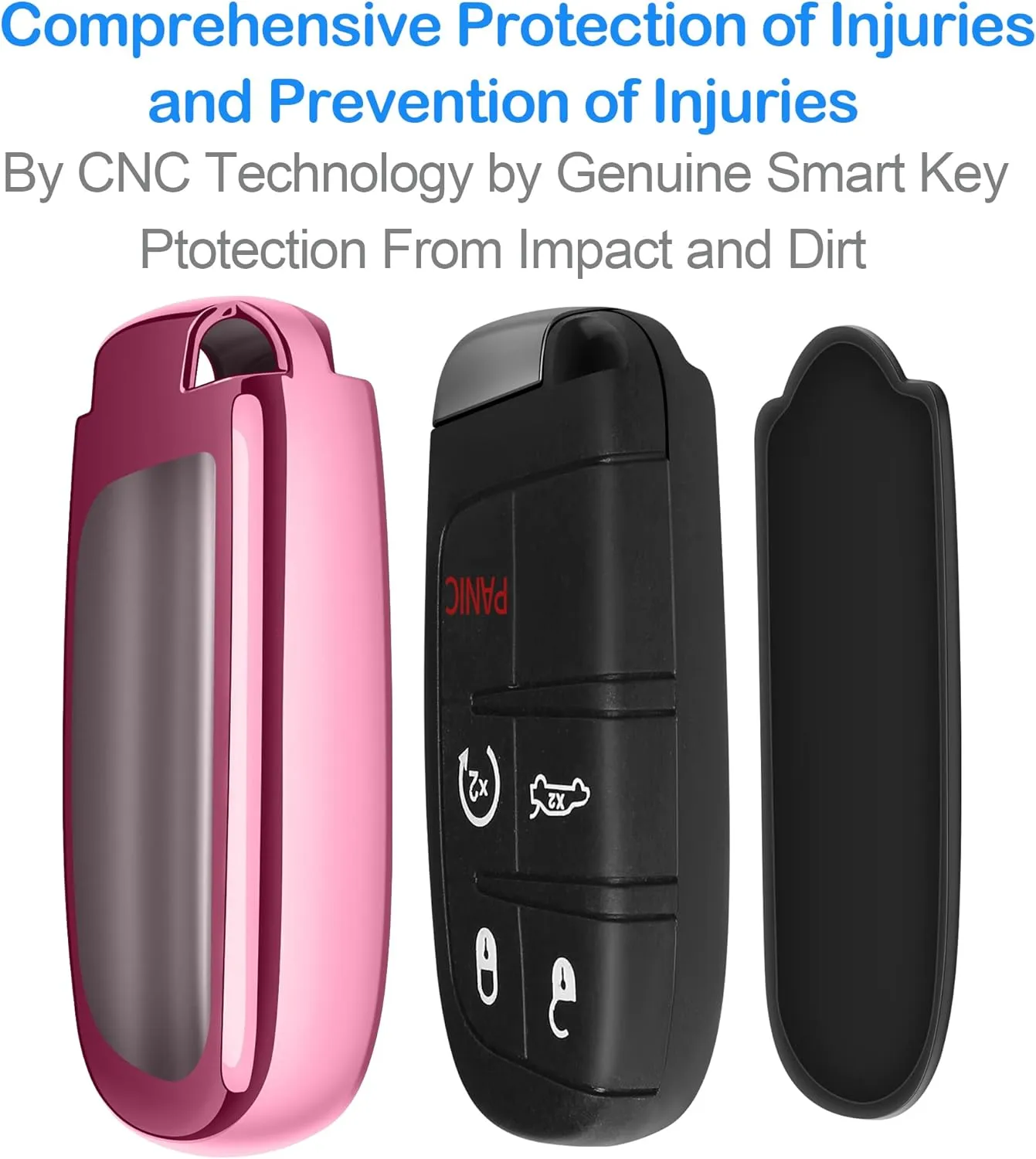 Compatible with Jeep Key Fob Cover with Leather Keychain Soft TPU Protection Key Case for Grand Cherokee Renegade Chrysler 200 300 Dodge RAM Durango Challenger Journey Dart Fiat Smart Key Pink