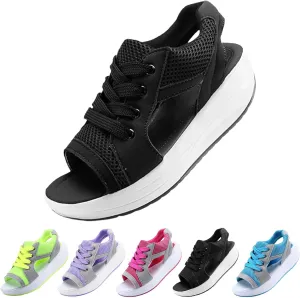 Contrast Paneled Cutout Lace-Up Muffin Sandals, Open Toe Tennis Shoes, Women Causal Summer Toe Platform Sneaker Sandals, Muffin Sandals for Women