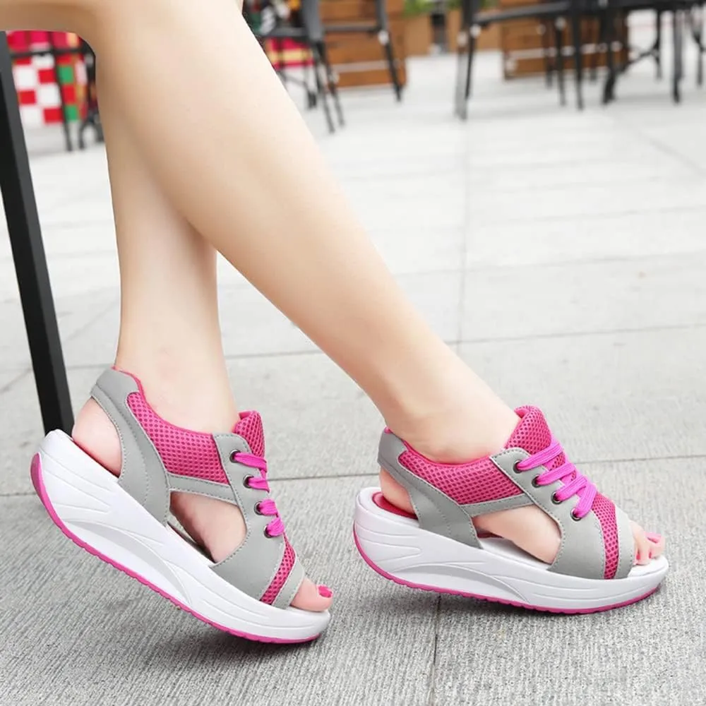 Contrast Paneled Cutout Lace-Up Muffin Sandals - Sandals for Women Summer Peep Toe Sandals Shoes Wedges