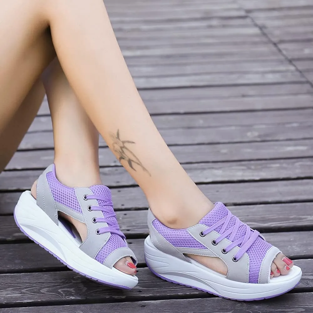 Contrast Paneled Cutout Lace-Up Muffin Sandals - Sandals for Women Summer Peep Toe Sandals Shoes Wedges