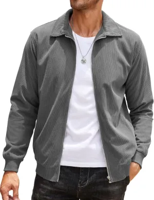 COOFANDY Men's Casual Corduroy Jacket Lightweight Zip Up Vintage Jacket Collared Bomber Jacket
