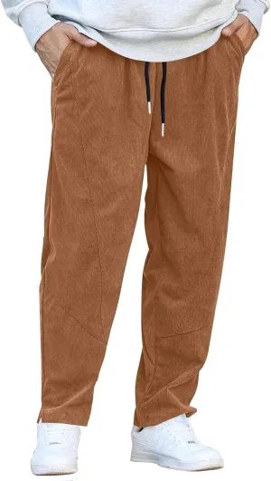 COOFANDY Men's Corduroy Pants Elastic Waist Drawstring Harem Pants Fashion Loose Casual Long Trousers with 4 Pockets