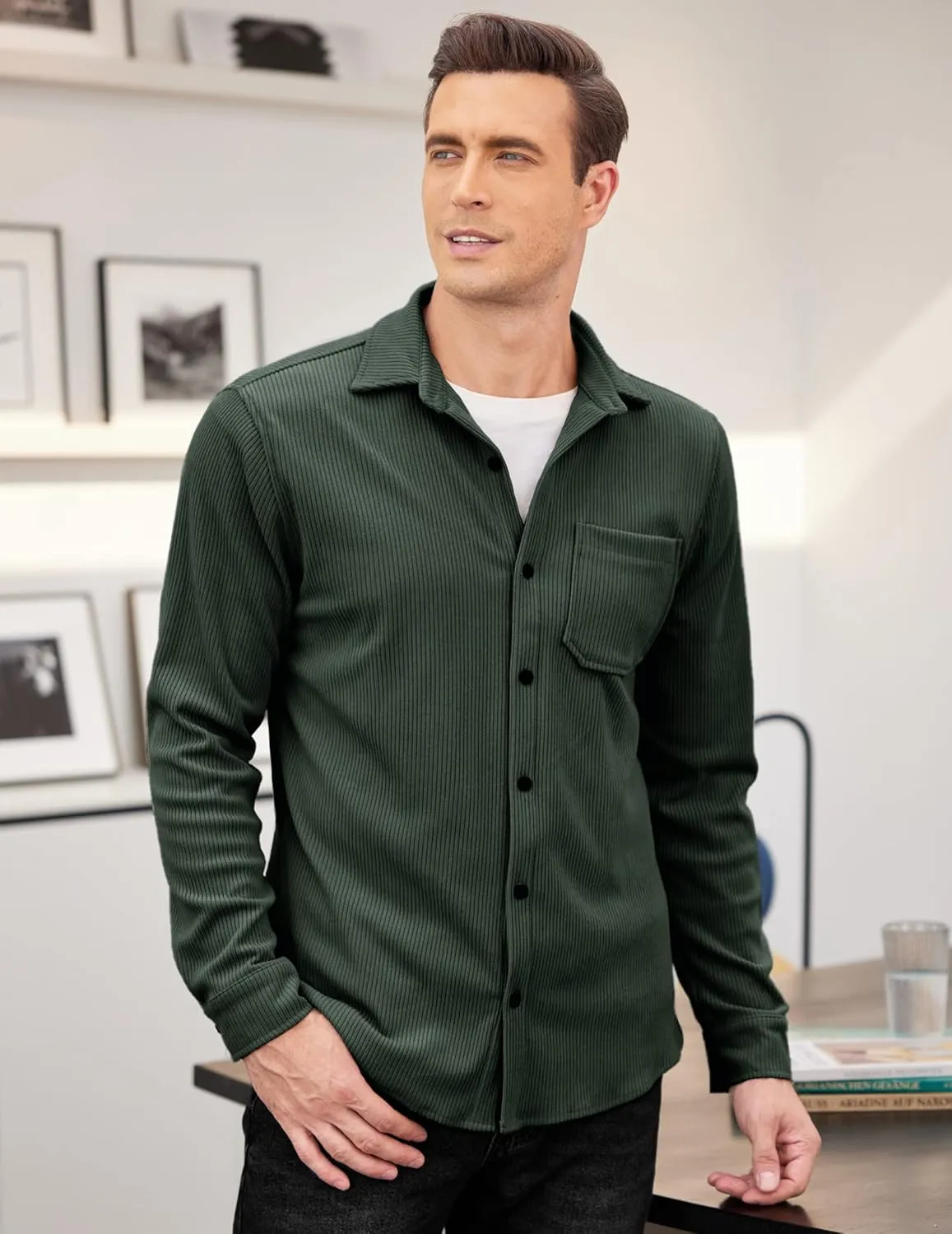 COOFANDY Men's Corduroy Shirt Casual Shacket Long Sleeve Button Down Lightweight Jacket