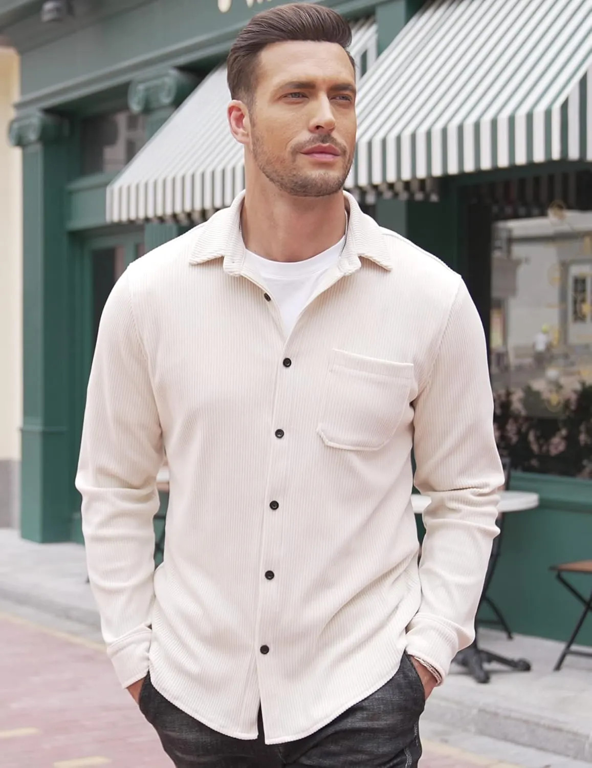 COOFANDY Men's Corduroy Shirt Casual Shacket Long Sleeve Button Down Lightweight Jacket