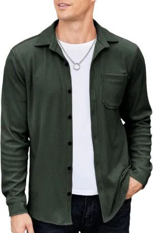 COOFANDY Men's Corduroy Shirt Casual Shacket Long Sleeve Button Down Lightweight Jacket