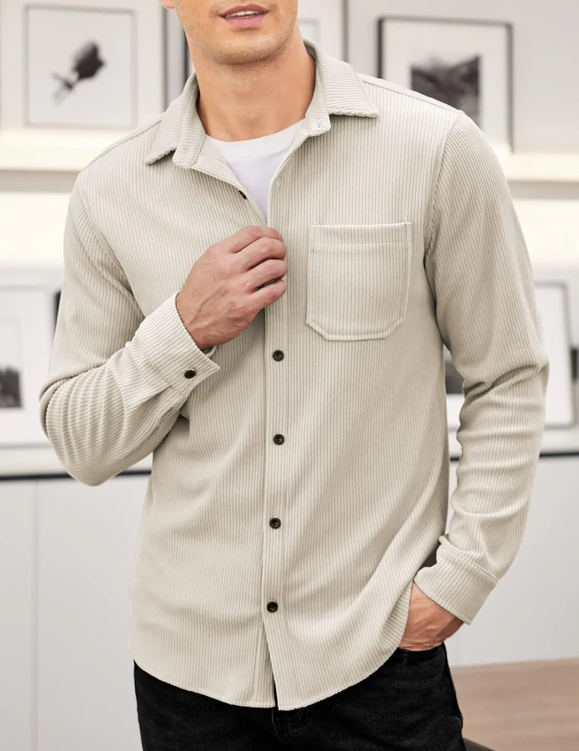 COOFANDY Men's Corduroy Shirt Casual Shacket Long Sleeve Button Down Lightweight Jacket