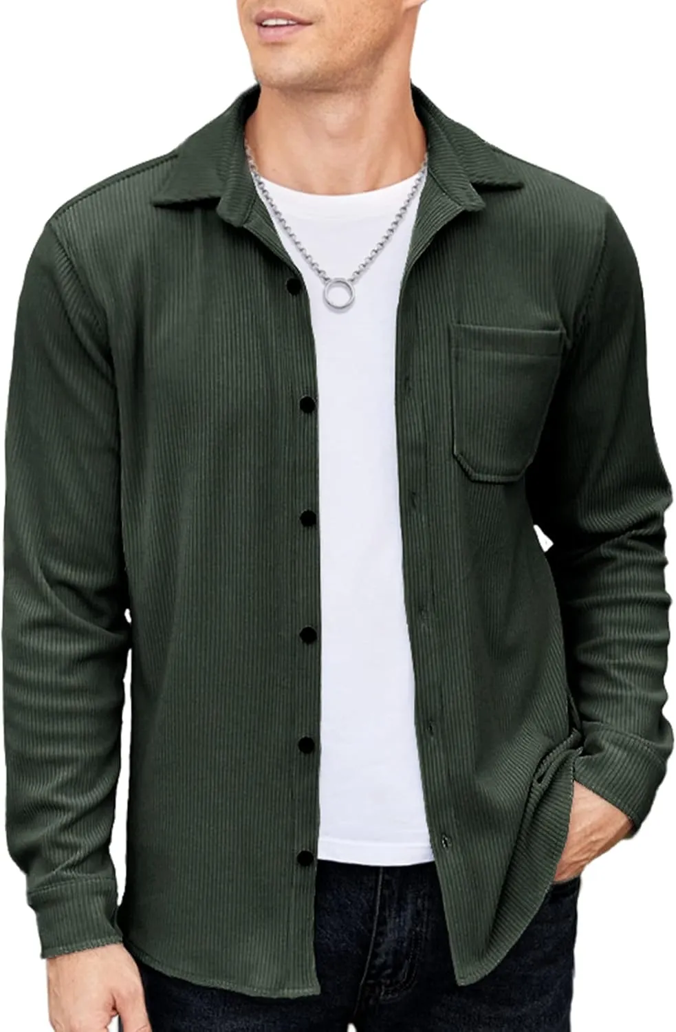 COOFANDY Men's Corduroy Shirt Casual Shacket Long Sleeve Button Down Lightweight Jacket