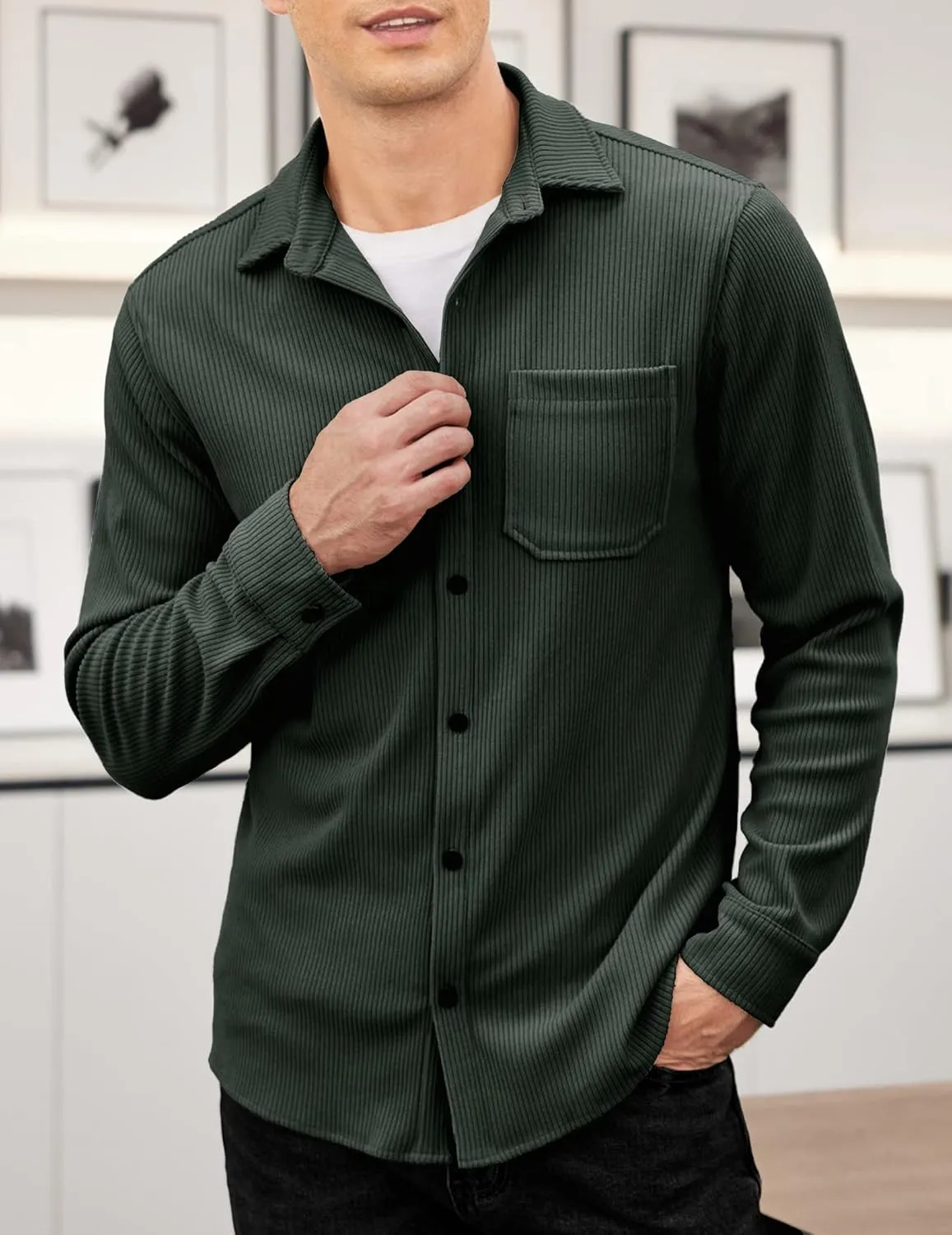 COOFANDY Men's Corduroy Shirt Casual Shacket Long Sleeve Button Down Lightweight Jacket