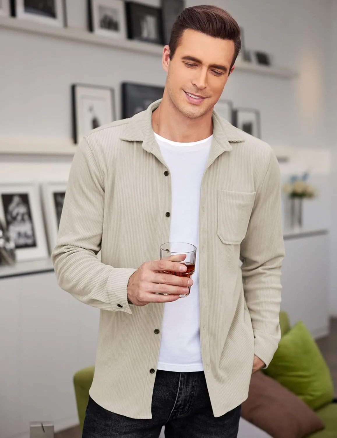 COOFANDY Men's Corduroy Shirt Casual Shacket Long Sleeve Button Down Lightweight Jacket