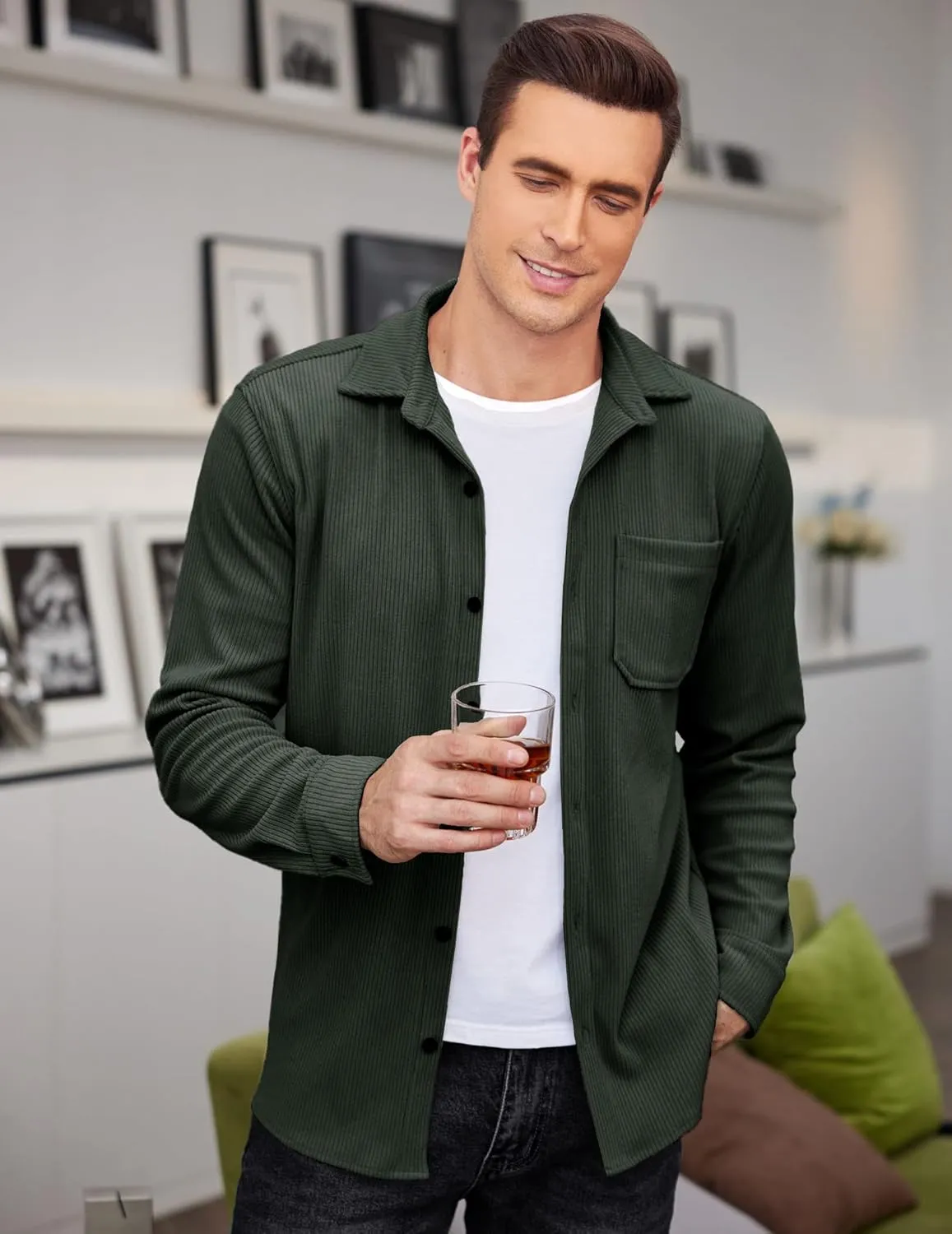 COOFANDY Men's Corduroy Shirt Casual Shacket Long Sleeve Button Down Lightweight Jacket