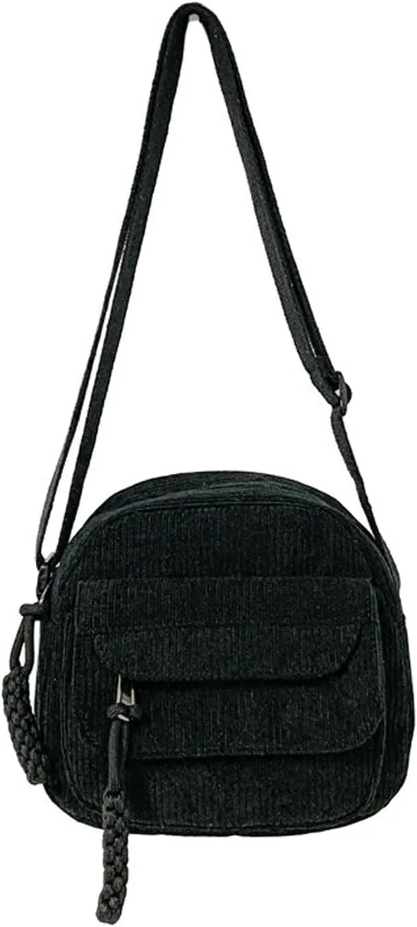 Corduroy Crossbody Bag Corduroy Tote Bag Casual Shoulder Handbags Crossbody Purse with Zipper Pocket for Women Girls